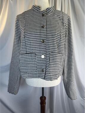 Draper James Women's L Jacket Black White Houndstooth Metallic Gold Button